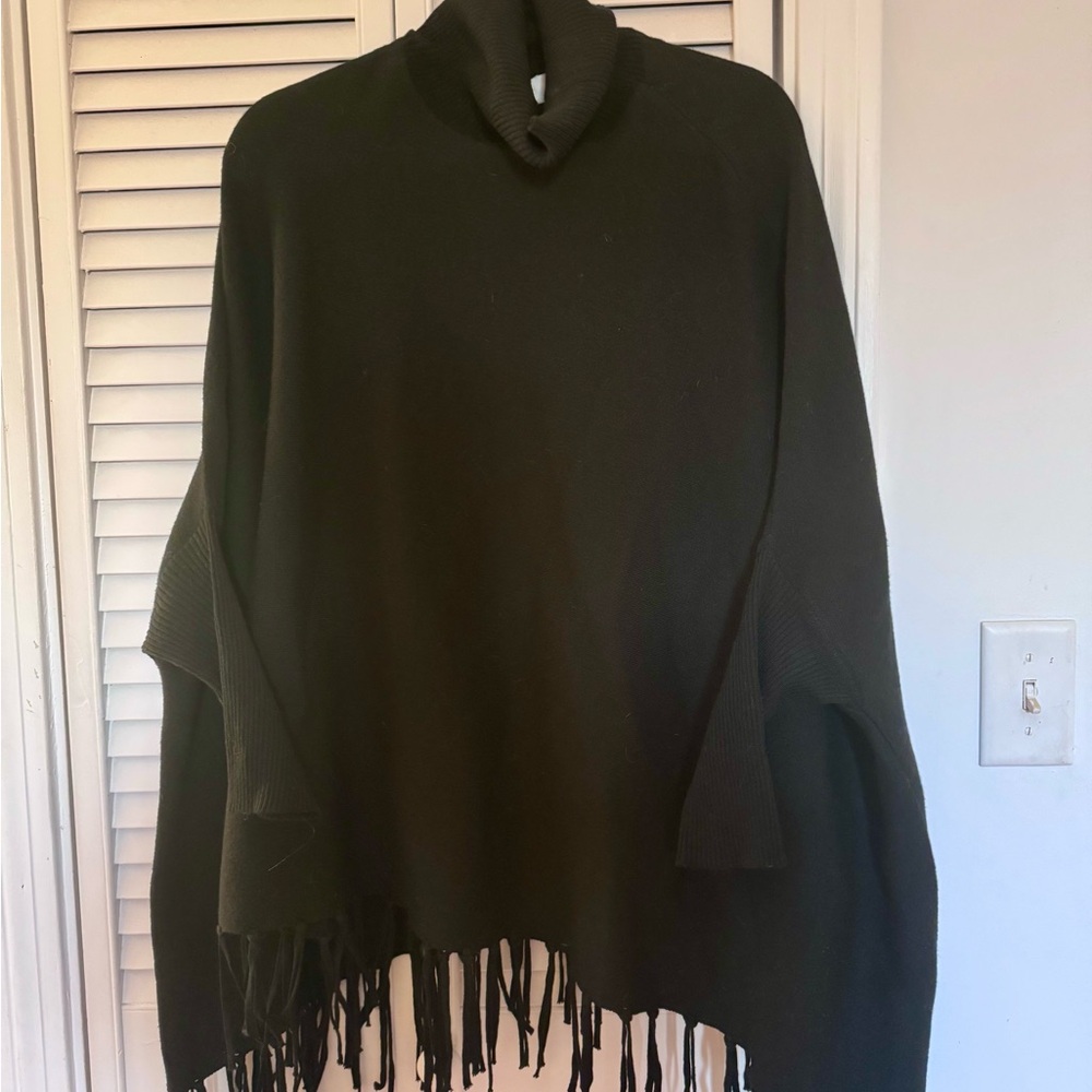 Magaschoni Black Fringe Poncho Sweater